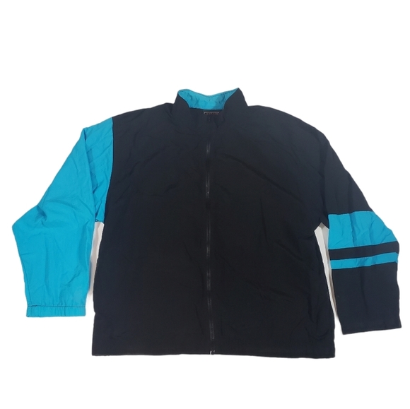 Vintage Jantzen Sport Black Blue Colorblock Windbreaker Track Jacket Size XL ? - Picture 2 of 9